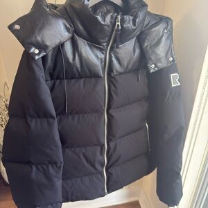 RUDSAK Black Puffer Jacket with Leather Details
